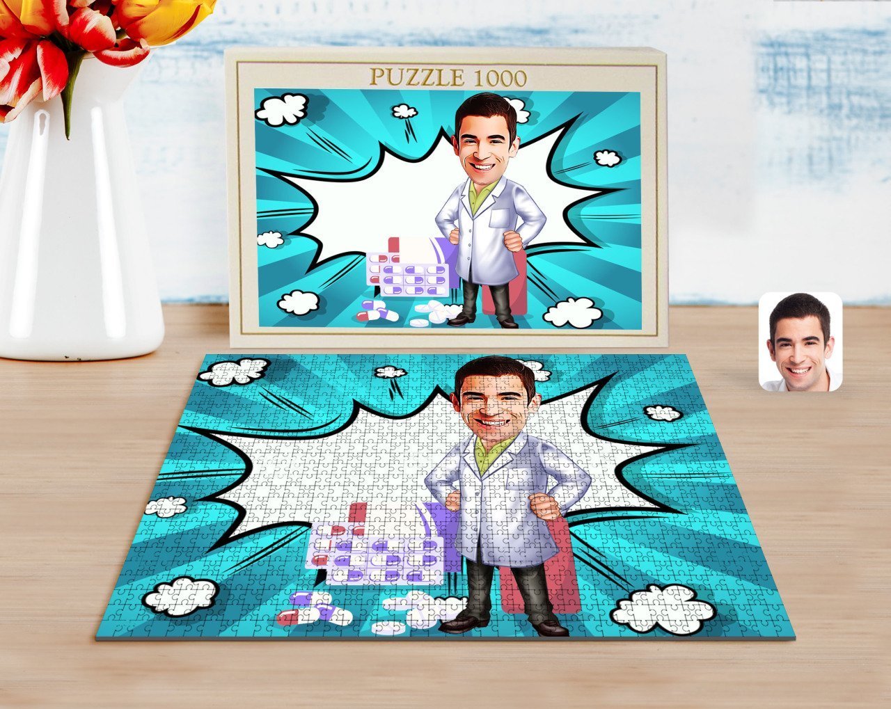 Kişiye Özel Erkek Eczacı Karikatürlü 1000 Parça Profesyonel Puzzle-3
