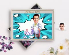 Kişiye Özel Erkek Eczacı Karikatürlü 1000 Parça Profesyonel Puzzle-3