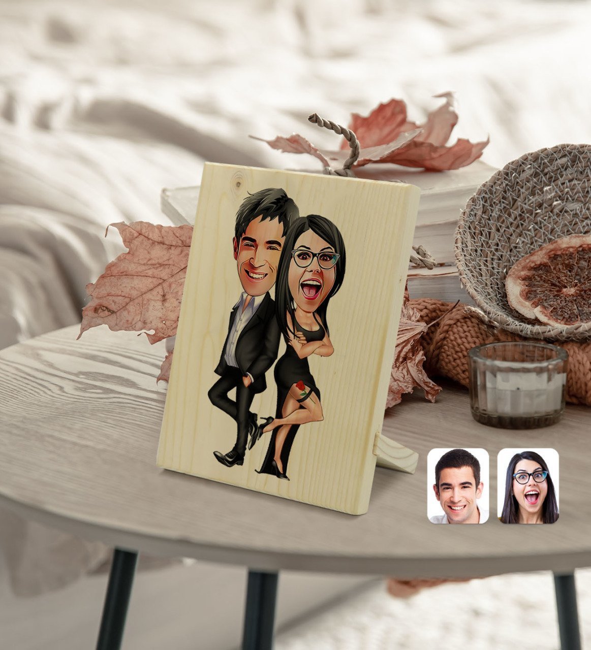 Kişiye Özel Sevgililer Karikatürlü Dekoratif Ahşap Çerçeve Model 6