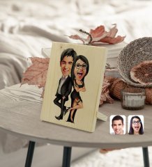 Kişiye Özel Sevgililer Karikatürlü Dekoratif Ahşap Çerçeve Model 6