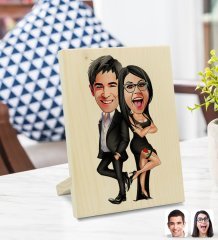 Kişiye Özel Sevgililer Karikatürlü Dekoratif Ahşap Çerçeve Model 6
