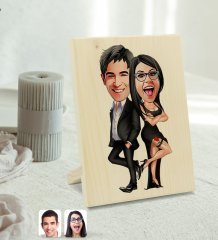 Kişiye Özel Sevgililer Karikatürlü Dekoratif Ahşap Çerçeve Model 6