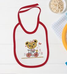 BK Kids Sevimli Ayı Tasarımlı Kırmızı Bebek Body Zıbın ve Mama Önlüğü Hediye Seti-2