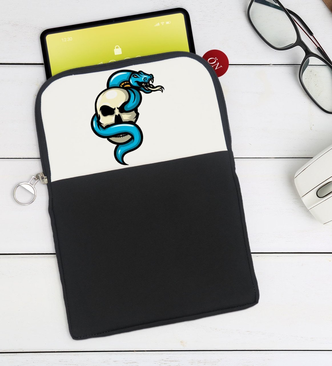 BK Gift Kurukafa Tasarımlı Taşınabilir Koruyucu Tablet Kılıfı & Organizer Çanta - Siyah-8