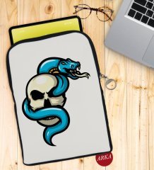 BK Gift Kurukafa Tasarımlı Taşınabilir Koruyucu Tablet Kılıfı & Organizer Çanta - Siyah-8