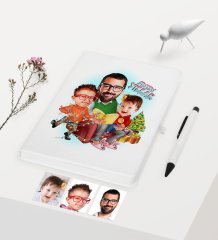 Kişiye Özel Yılbaşı Temalı Aile Karikatürlü Beyaz Defter Kalem Seti - 1