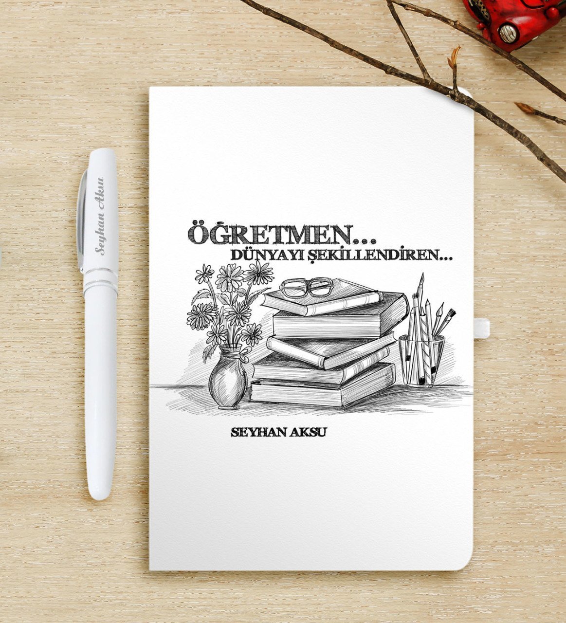 Kişiye Özel Öğretmen Beyaz Defter ve Kalem Hediye Seti-1