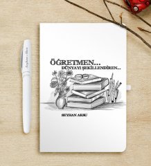 Kişiye Özel Öğretmen Beyaz Defter ve Kalem Hediye Seti-1