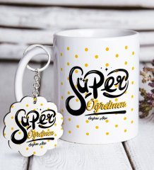 Kişiye Özel Süper Öğretmen Beyaz Kupa ve Anahtarlık Hediye Seti-1