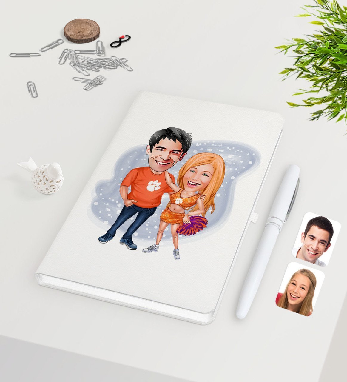 Kişiye Özel Sevgililer Karikatürlü Beyaz Defter Kalem Seti-54