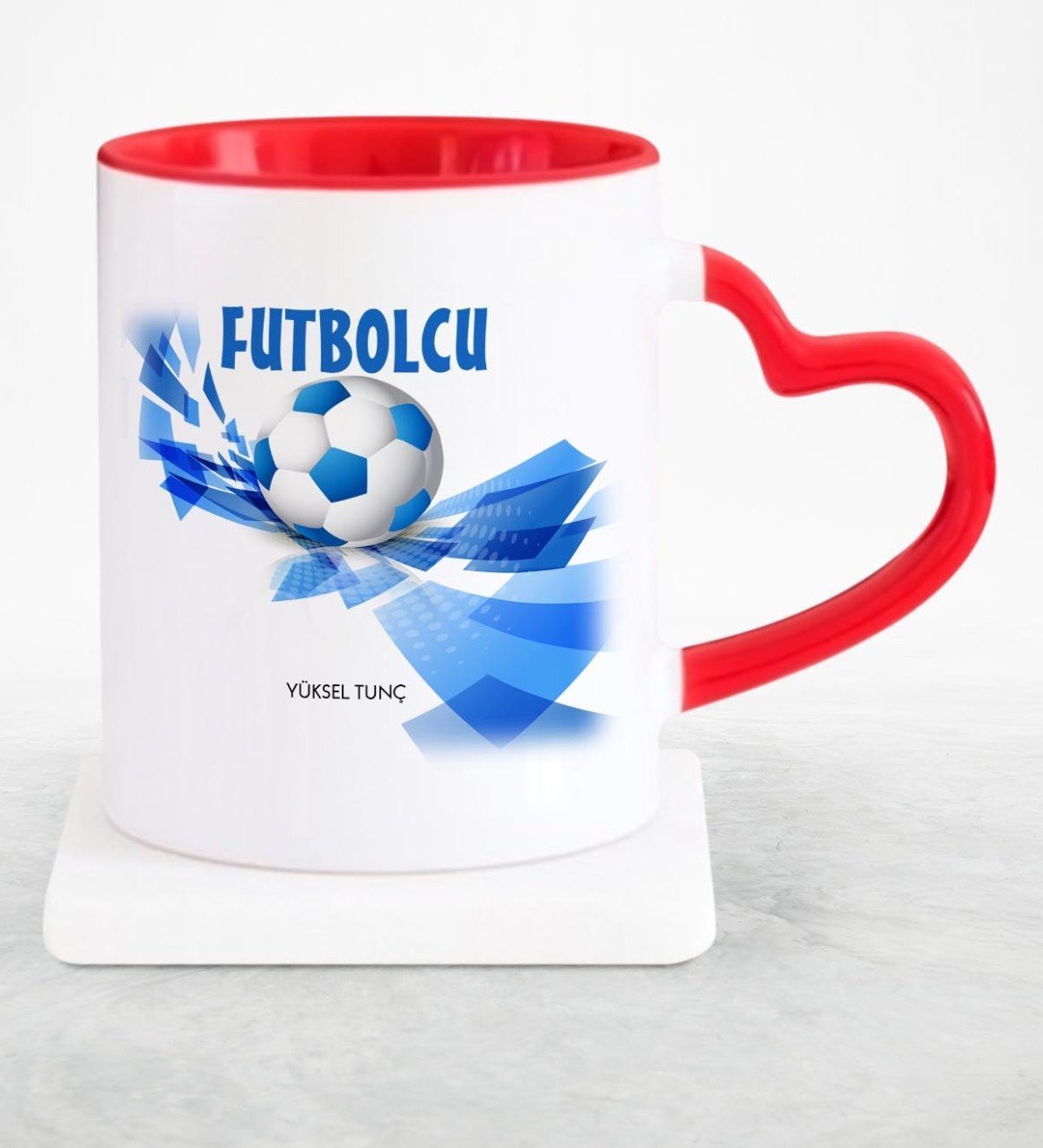 Kişiye Özel Mesleki Futbolcu Kırmızı Kalpli Kupa Bardak - 1