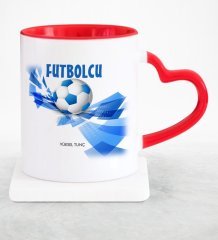 Kişiye Özel Mesleki Futbolcu Kırmızı Kalpli Kupa Bardak - 1