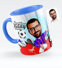 Kişiye Özel Bay Futbolcu Bordo Mavi Karikatürlü Mavi Kupa Bardak - 1