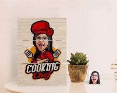 Kişiye Özel Kadın Chef Karikatürlü Otantik Masaüstü Ahşap Palet Çerçeve-11