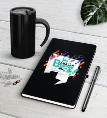 Kişiye Özel İlk Babalar Günün Kutlu Olsun Siyah Defter Kalem Termos Mug Seti-6