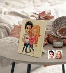 Kişiye Özel Sevgililer Karikatürlü Dekoratif Ahşap Çerçeve Model 5