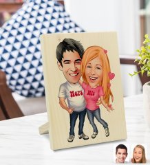 Kişiye Özel Sevgililer Karikatürlü Dekoratif Ahşap Çerçeve Model 5