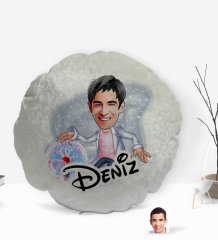 Kişiye Özel İsimli Erkek Elektrik Mühendisi Karikatürlü Yuvarlak Dekoratif Kırlent Yastık-1