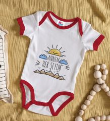 BK Kids Annem Her Şeyim Tasarımlı Kırmızı Bebek Body Zıbın-1