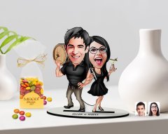 Kişiye Özel Sevgililer Karikatürlü 3D Ahşap Biblo ve Çikolatalı Renkli Bonbon Draje Hediye Seti-18