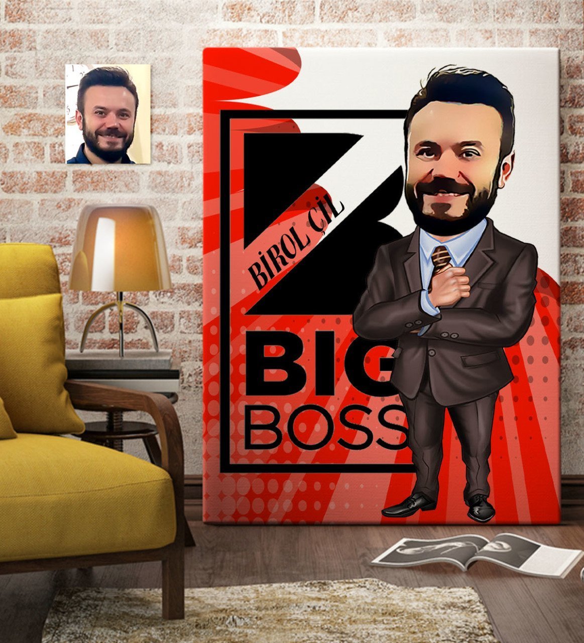 Kişiye Özel Bay Big Boss Karikatür Kanvas Tablo (70 x 100 cm.) 2