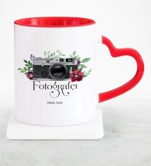 Kişiye Özel Mesleki Fotoğrafçı Kırmızı Kalpli Kupa Bardak