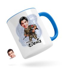 Kişiye Özel Asker Karikatürlü Mavi Kupa Bardak-1