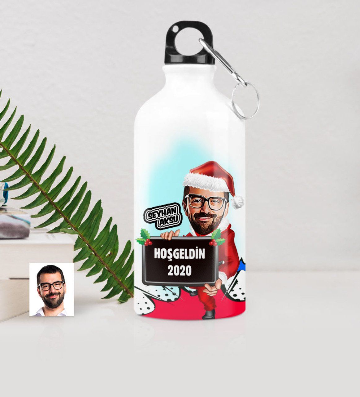 Kişiye Özel Bay Yılbaşı Karikatürlü Metal Suluk (500 ml.)