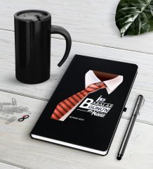 Kişiye Özel İlk Babalar Günün Kutlu Olsun Siyah Defter Kalem Termos Mug Seti-4