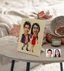 Kişiye Özel Sevgililer Karikatürlü Dekoratif Ahşap Çerçeve Model 4