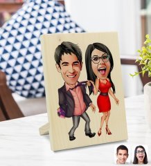 Kişiye Özel Sevgililer Karikatürlü Dekoratif Ahşap Çerçeve Model 4