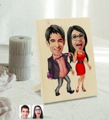 Kişiye Özel Sevgililer Karikatürlü Dekoratif Ahşap Çerçeve Model 4