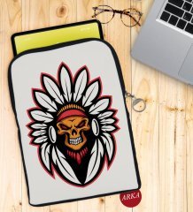 BK Gift Kurukafa Tasarımlı Taşınabilir Koruyucu Tablet Kılıfı & Organizer Çanta - Siyah-6