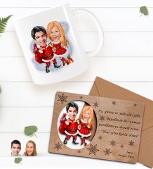 Kişiye Özel Happy New Year Kupa Bardak ve Retro Ahşap Yılbaşı Tebrik Kartı Hediye Seti-13E