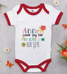 BK Kids Annem Çok Şey Bilir Tasarımlı Kırmızı Bebek Body Zıbın-1