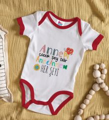 BK Kids Annem Çok Şey Bilir Tasarımlı Kırmızı Bebek Body Zıbın-1