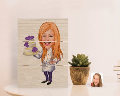 Kişiye Özel Kadın Chef Karikatürlü Otantik Masaüstü Ahşap Palet Çerçeve-2