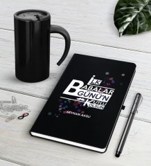 Kişiye Özel İlk Babalar Günün Kutlu Olsun Siyah Defter Kalem Termos Mug Seti-2