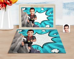 Kişiye Özel Erkek Dağcı Karikatürlü 1000 Parça Profesyonel Puzzle-1