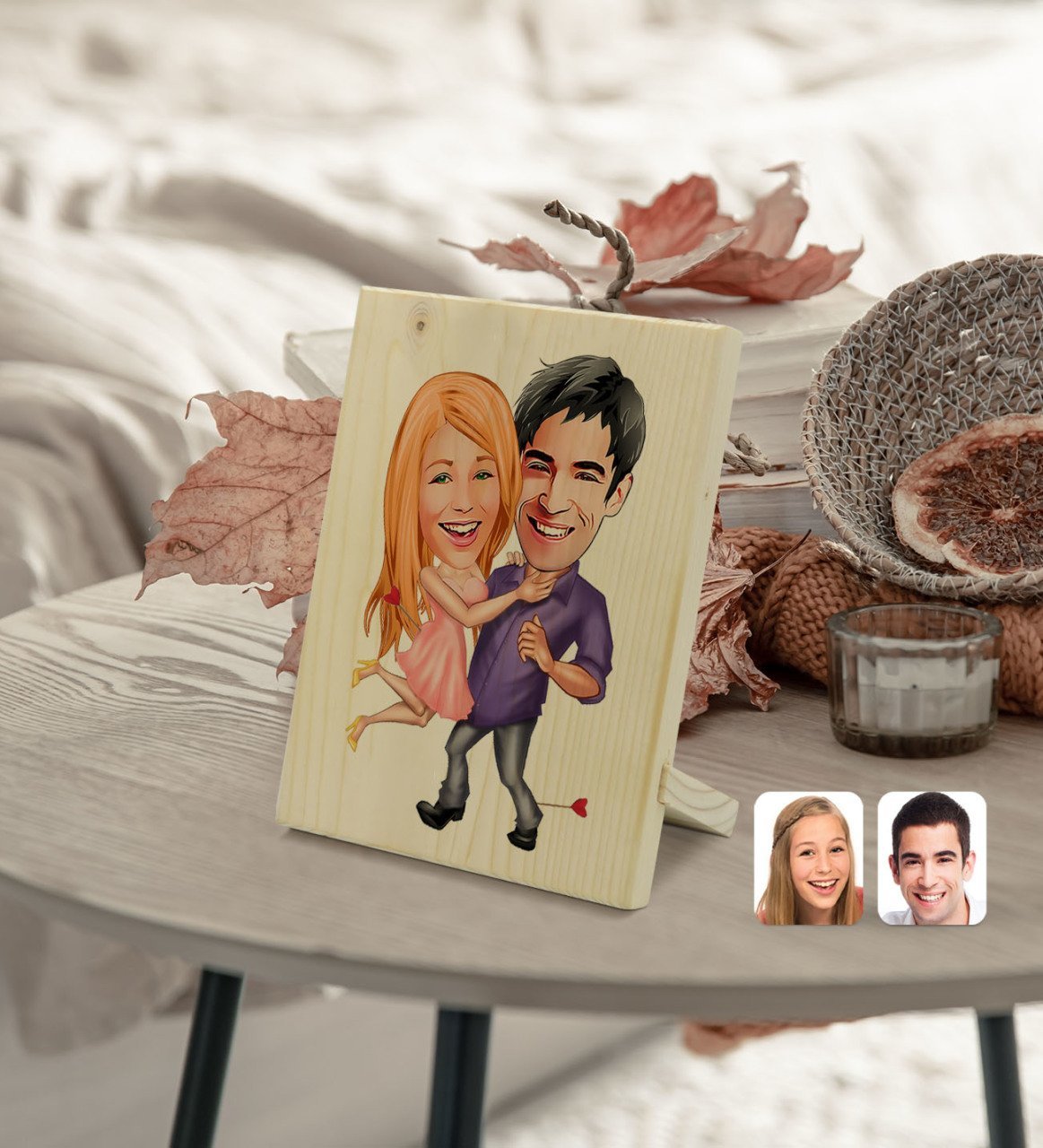 Kişiye Özel Sevgililer Karikatürlü Dekoratif Ahşap Çerçeve Model 3