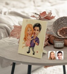 Kişiye Özel Sevgililer Karikatürlü Dekoratif Ahşap Çerçeve Model 3