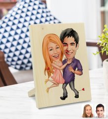 Kişiye Özel Sevgililer Karikatürlü Dekoratif Ahşap Çerçeve Model 3