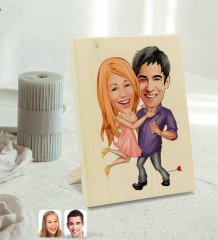 Kişiye Özel Sevgililer Karikatürlü Dekoratif Ahşap Çerçeve Model 3