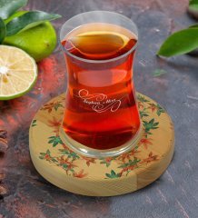 Kişiye Özel Modern Art Tasarımlı Doğal Ahşap Tabaklı Heybeli Çay Bardağı Model 21