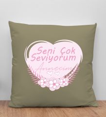 BK Gift Anneler Günü Tasarımlı Haki Kırlent Yastık, Anneye Hediye, Ev Dekorasyonu, Anneler Günü Hediyesi-1