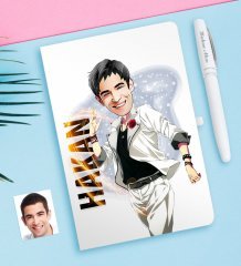 Kişiye Özel Bay Karikatürlü Beyaz Defter ve Kalem Hediye Seti-34