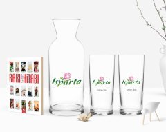 Kişiye Özel Renkli Baskılı Isparta Tasarımlı Turistik İkili Rakı Bardağı Karaf ve Cep Kitabı Hediye Seti-2