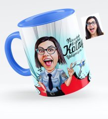 Kişiye Özel Bayan Polis Karikatürlü Mavi Kupa Bardak - 1