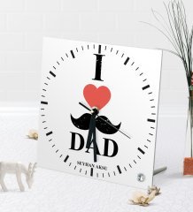 Kişiye Özel Babamı Seviyorum Masaüstü Kare Cam Saat