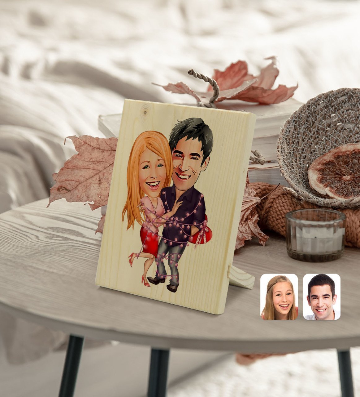 Kişiye Özel Sevgililer Karikatürlü Dekoratif Ahşap Çerçeve Model 2